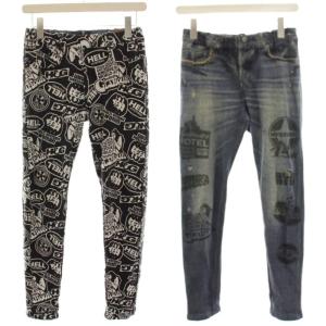 SUPER HYS柄 リバーシブルスウェットパンツ 総柄 転写プリント スキニー F 黒 ブラック 紺