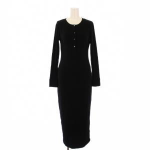 セルロースカシミヤリブヘンリーネックワンピース タイト マキシ ロング 長袖 ハーフボタン ワンカラー