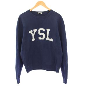 YSLロゴクルーネックスウェットシャツ M ネイビー 666979