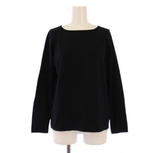 カットソー 長袖 ボートネック 無地 ワンカラー ストレッチ L 黒 ブラック /BB