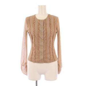 カーディガン シアー シースルー 長袖 クルーネック ストレッチ ショート丈 フリル ワンカラー 38