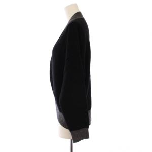 dama collection ニットカーディガン 長袖 Vネック カシミヤ ウール混 バイカラー L 黒 ブラック グレー /BB