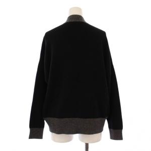 dama collection ニットカーディガン 長袖 Vネック カシミヤ ウール混 バイカラー L 黒 ブラック グレー /BB