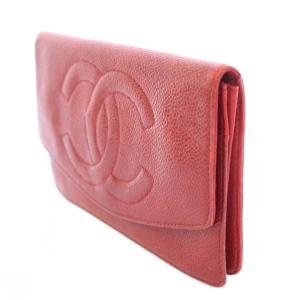 CHANEL 長財布 ロングウォレット 二つ折り レザー ワンカラー ココマーク ロゴ 刺繍 赤 レッド /BB OH