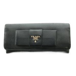 サフィアーノ・フィオッコ SAFFIANO FIOCCO 長財布 二つ折り リボン レザー 黒 ブラック