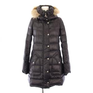 ダウンコート アウター ナイロン ロング丈 フード ラクーンファー 装飾 ロゴ 刺繍 38 黒 ブラック