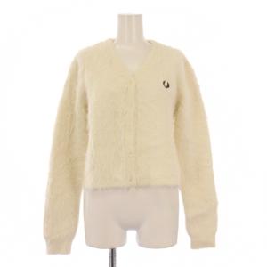 ニットカーディガン 長袖 Vネック ワンカラー ロゴ 刺繍 ワンポイント F 白 ホワイト タグ付き /BB