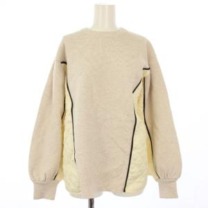 キルティングドッキングニット プルオーバー 長袖 ベージュ 白 /TK