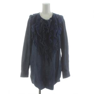 デニムシャツ ブラウス 長袖 フリル リボン 2 インディゴブルー /KU