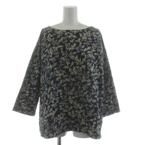 カットソー ブラウス 長袖 花柄 デニム 0 紺 ネイビー /KU