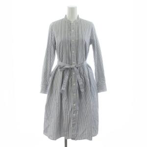 ウミキューゼロハチ umii908 シャツワンピース フレア ミモレ ロング 長袖 バンドカラー ストライプ柄