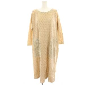 ワンピース 0 ベージュ 花柄 総柄 ミモレ ロング 七分袖 /HN