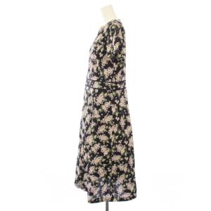 AMACA LIBERTY Archive Lilac フレアワンピース 半袖 ひざ丈 花柄 40 黒 ブラック V5J15166