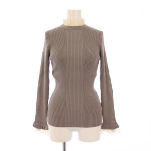 リブニット 長袖 ハイネック レース 切替 ストレッチ 40 グレー /BB