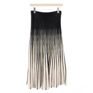 フレアスカート イージー ミモレ ロング ウエストゴム ストレッチ バイカラー 40 黒 ブラック 白