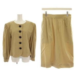 セットアップ 上下 シャツジャケット ノーカラージャケット 長袖 薄手 スカート ひざ丈 9A3 011A3