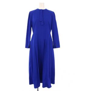 23SS ボウタイプリーツワンピース 七分袖 ロング 38 青 CWFO231036 /KH