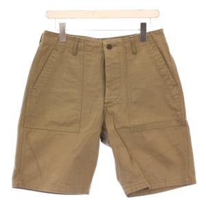 ショートパンツ ボタンフライ ワンカラー ヘリンボーン W32 ベージュ /BB