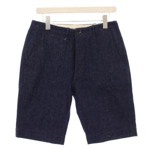 デニムパンツ ジーンズ ショート丈 ボタンフライ ワンカラー W32 紺 ネイビー /BB
