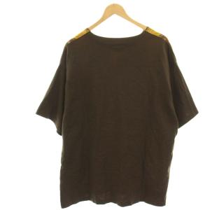 Varde77 Tシャツ カットソー F 茶 ブラウン マスタードイエロー ストライプ 総柄 五分袖 /HN