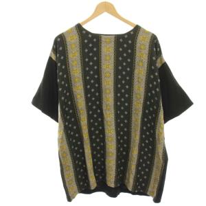 Tシャツ カットソー F 黒 ブラック グレー ストライプ 総柄 五分袖 /HN