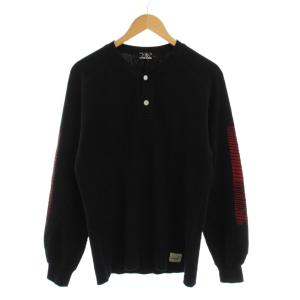 ヘンリーネック カットソー Tシャツ 長袖 S 黒 ブラック 袖プリント 02181CS06 /YM