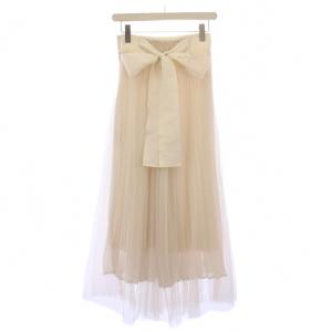 チュールスカート プリーツ マキシ ロング バックリボン ワンカラー 1 アイボリー /BB