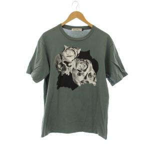 SKULL ROSE Tシャツ 2 グリーン 半袖 スカルローズ柄 ラウンドネック /JP