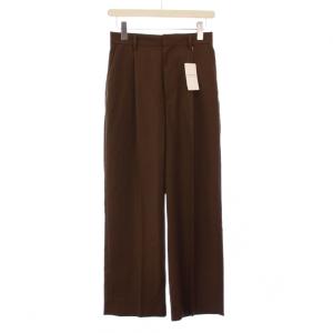 スラックスパンツ ストレート タック ジップフライ ワンカラー 無地 38 茶 ブラウン タグ付き /BB
