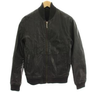 レザージャケット 革ジャン ブルゾン 上着 XS 黒 ブラック リブ切替 ジップアップ /HN