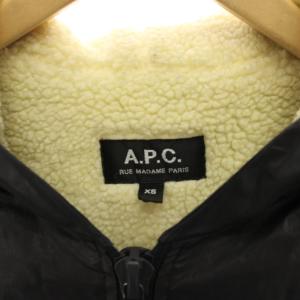A.P.C. 中綿コート 上着 XS 黒 ブラック アイボリー フード付き 裏地ボア ロング ジップアップ /HN