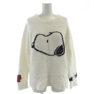 SNOOPY ニット セーター F 白 黒 長袖 ラウンドネック キャラクター柄 /NS