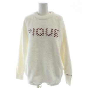 ニット セーター ONE ホワイト ボルドー 長袖 クルーネック ロゴ編み込み /NS