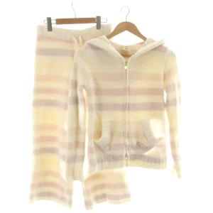 ナイトウエア パジャマ F ホワイト ピンク ボーダー柄 長袖 フード付き /NS