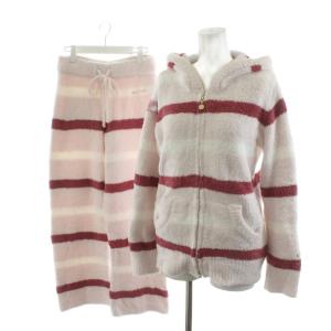 パウダーマルチボーダーパーカ ルームウェア 部屋着 セットアップ F ピンク 白 ホワイト 赤 レッド