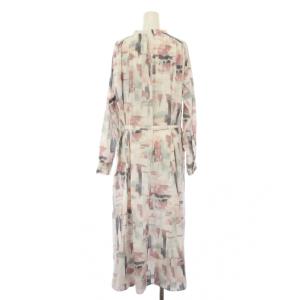 COLLAGE GALLARDAGALANTE 21SS ペールタッチ柄ワンピース ロング 長袖 総柄 F 白 ピンク グレー CLZ1011109A0005