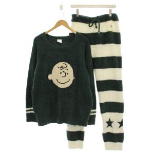 SNOOPY スヌーピー ルームウェア セットアップ ボーダー 長袖 パンツ 緑 グリーン /G