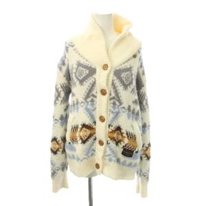 gelato pique ジェラートピケ カーディガン F 白 水色 幾何学模様 ショールカラー 長袖