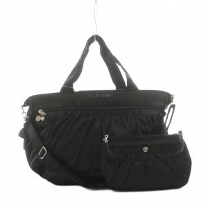 トートバッグ ハンドバッグ ショルダーバッグ 2way ドット柄 ポーチ付き ナイロン 黒 ブラック /AN15