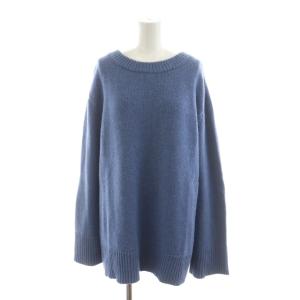 ニット セーター 長袖 ウール100％ 青 ブルー ラウンドネック /RR