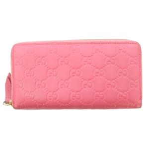 グッチシマ 長財布 ロングウォレット ラウンドファスナー レザー ロゴ 型押し インターロッキング ワンカラー