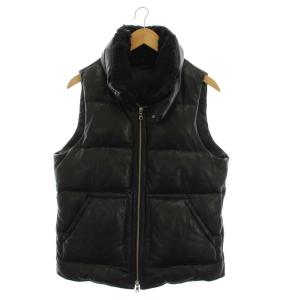 ダウンベスト レザー やぎ革 L 黒 ブラック ボア襟 ジップアップ 12LS-J903 /YM