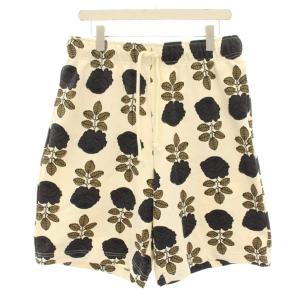 ハーフパンツ ショートパンツ イージー M ベージュ 茶 ブラウン 花柄 ドローストリングウエスト /HN