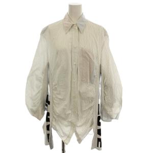 異素材 ドッキングシャツ ブラウス 長袖 ストライプ柄 38 白 マルチカラー 201702683 /G