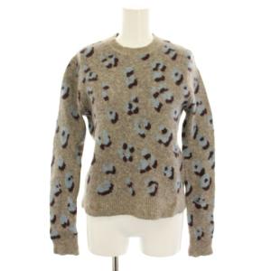 ニット セーター クルーネック 長袖 レオパード柄 ヒョウ柄 S グレー 水色 ライトブルー F115-7550WYL