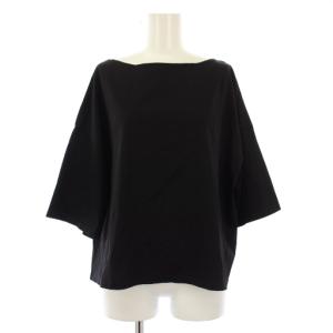 24SS カットソー 半袖 ボートネック 無地 ストレッチ ワンカラー F 黒 ブラック /BB