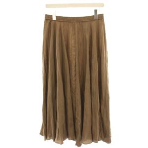 24SS ハボタイスカート フレアスカート ロング ミモレ 絹 シルク 38 茶 ブラウン ギャザー SKJYCM0308