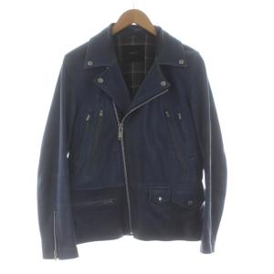 ダブルライダースジャケット レザージャケット ジップアップ シープスキン 2 青 ブルー UCP4201-2