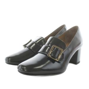 パンプス チャンキーヒール スクエアトゥ レザー 23.0cm 黒 ブラック /AN15