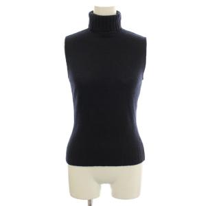 カシミヤ混 ニット ノースリーブ タートルネック カットソー M ネイビー 紺 /G